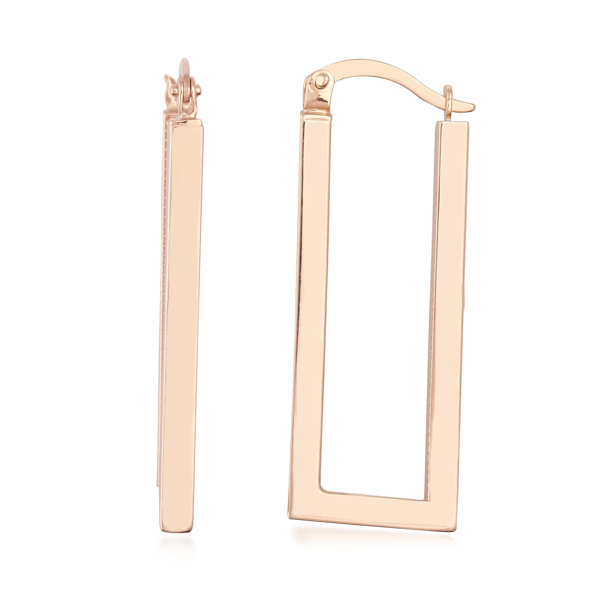 14K Solid Gold Chunky Rectangle Geometric Hoop Earrings