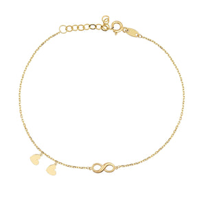 14K Solid Gold Minimal Tiny Heart and Infinity Bracelet