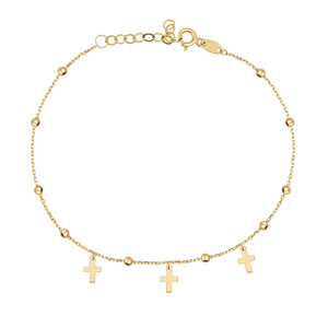 14K Solid Gold Tiny Station Cross Bracelet