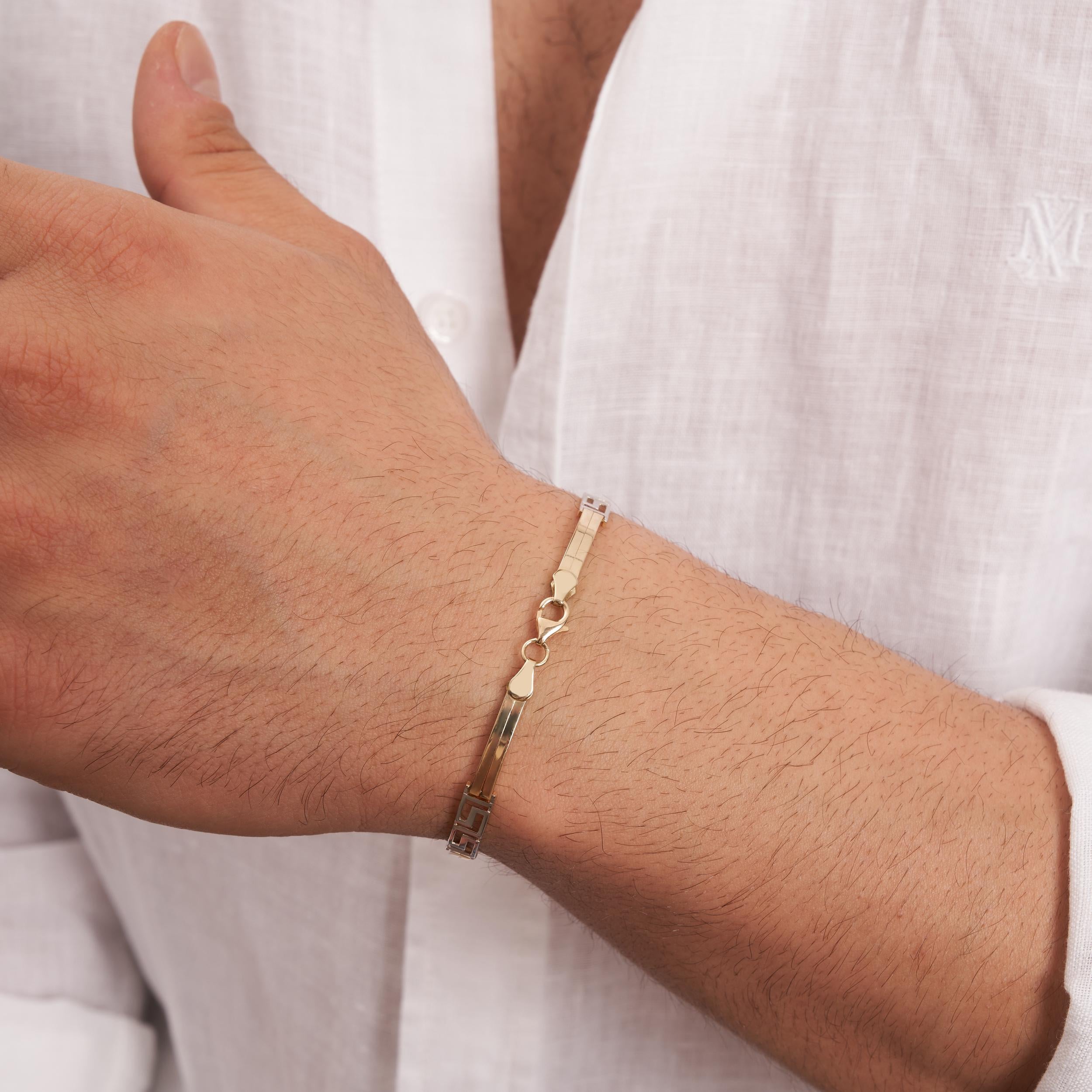 14K Solid Gold 5 mm Greek Key Bracelet for Men