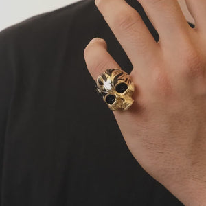 14K Real Solid Gold Jawless Classic Skull Ring for Men