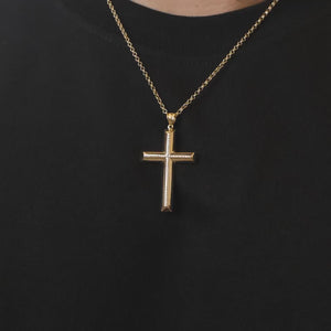 14K Solid Gold Cross Necklace for Men Diamond Cut Handmade