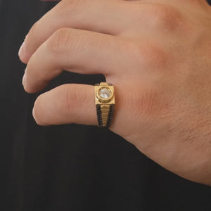 14K Solid Real Gold Watch Style Fancy Signet Ring For Men