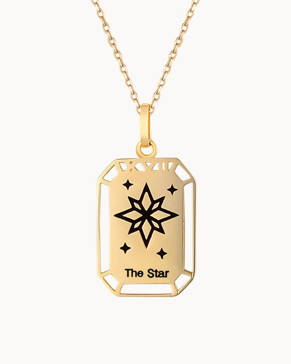 14K Solid Gold The Star Cart Tarot Necklace