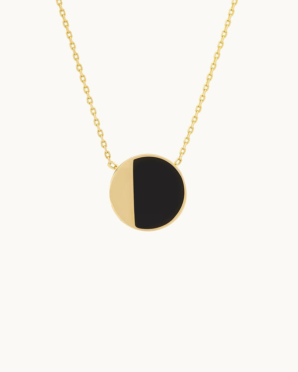 Onyx Stone 14K Gold Last Quarter Necklace