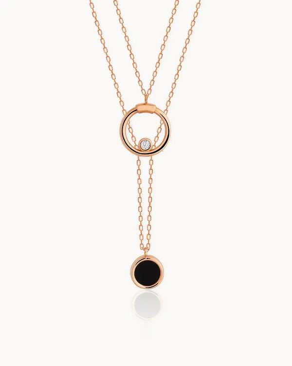14K Gold Chain of Dreams Necklace with Black Enamel