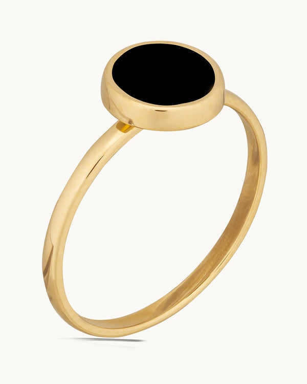 14K Gold Full Moon Ring with Black Enamel