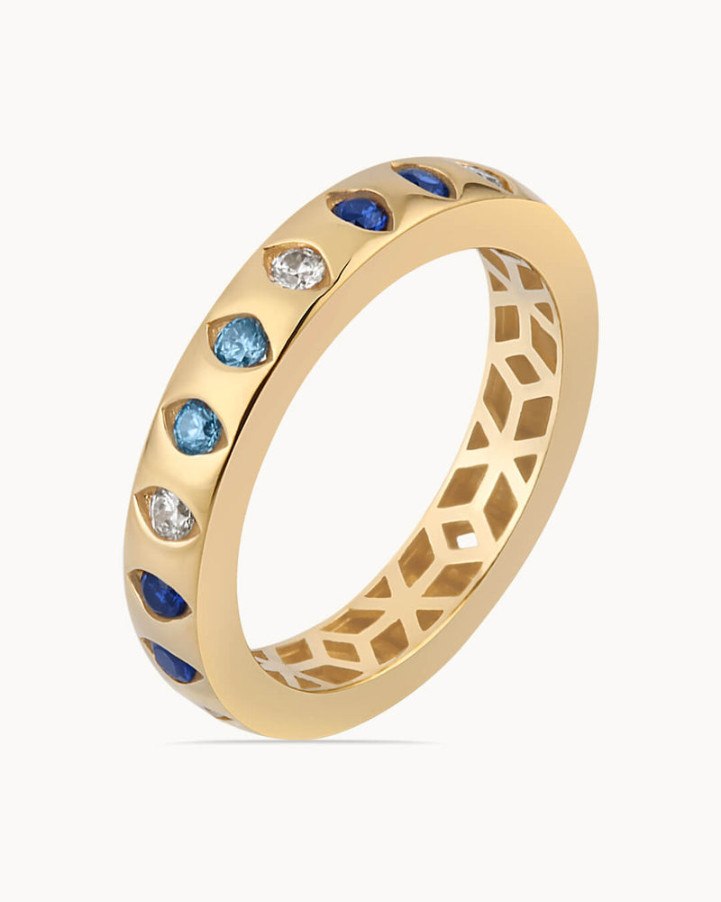 14K Gold Plated Diamond Earth Tones Blue Stone Sterling Silver Ring
