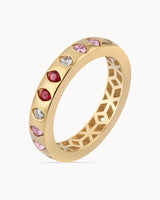 14K Gold Plated Diamond Earth Tones Pink Stone Sterling Silver Ring