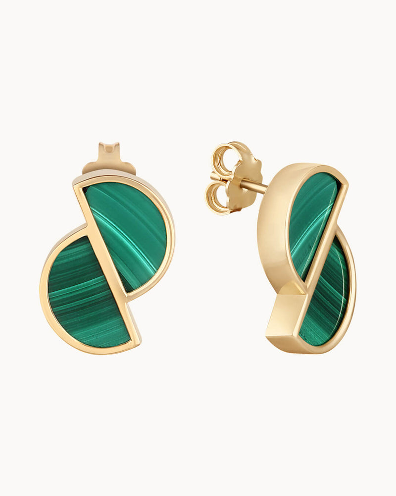 14K Gold Plated Malachite Stone Nature Contrast Earrings