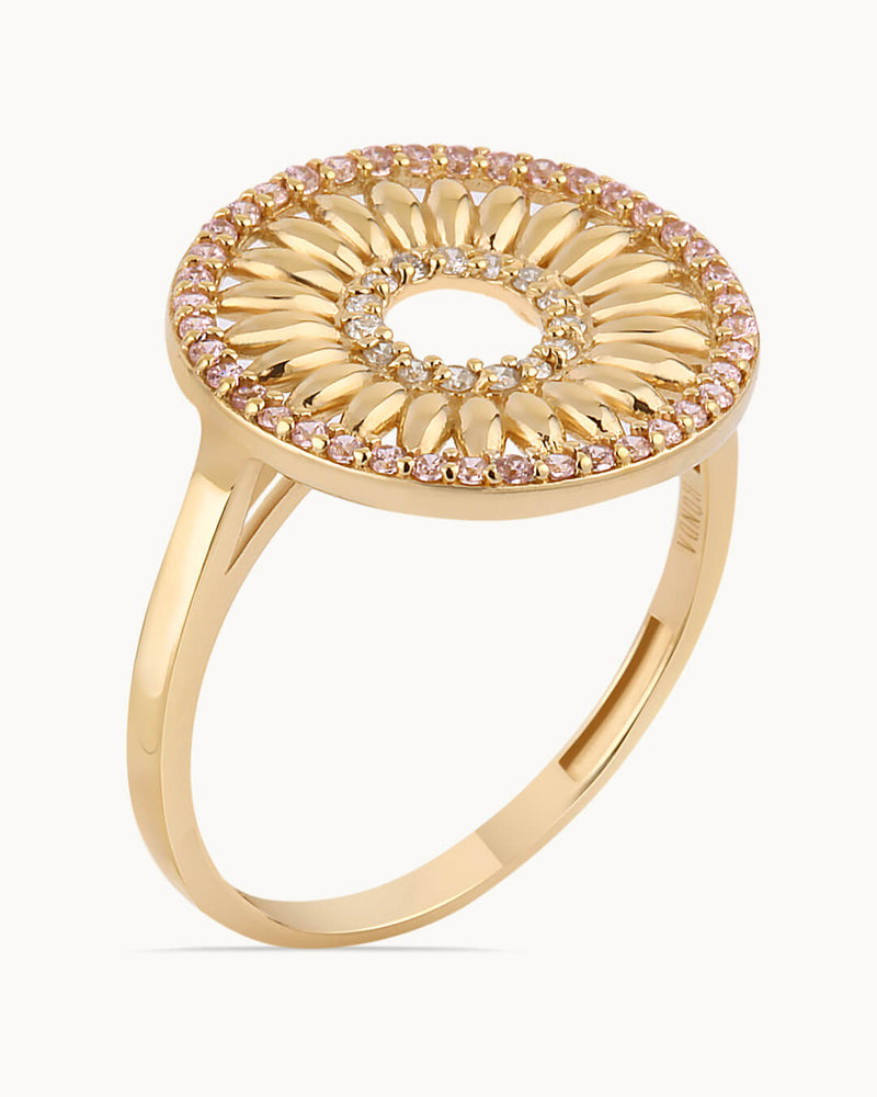14K Gold Plated Sunflower Diamond Ring