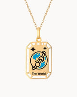 14K Solid Gold The World Cart Tarot Necklace