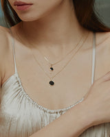 14K Gold Full Moon Necklace with Black Enamel 