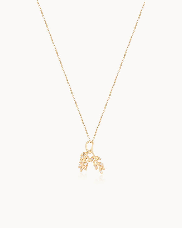 14K Gold Olive Branch Diamond Necklace
