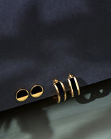 14K Gold Moon and Loops Earrings with Black Enamel