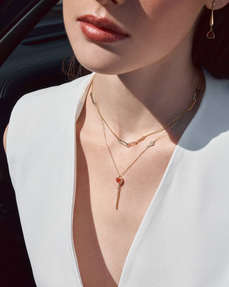 Occult 14K Solid Gold Carnelian Stone Minimal Dainty Pendant Necklace