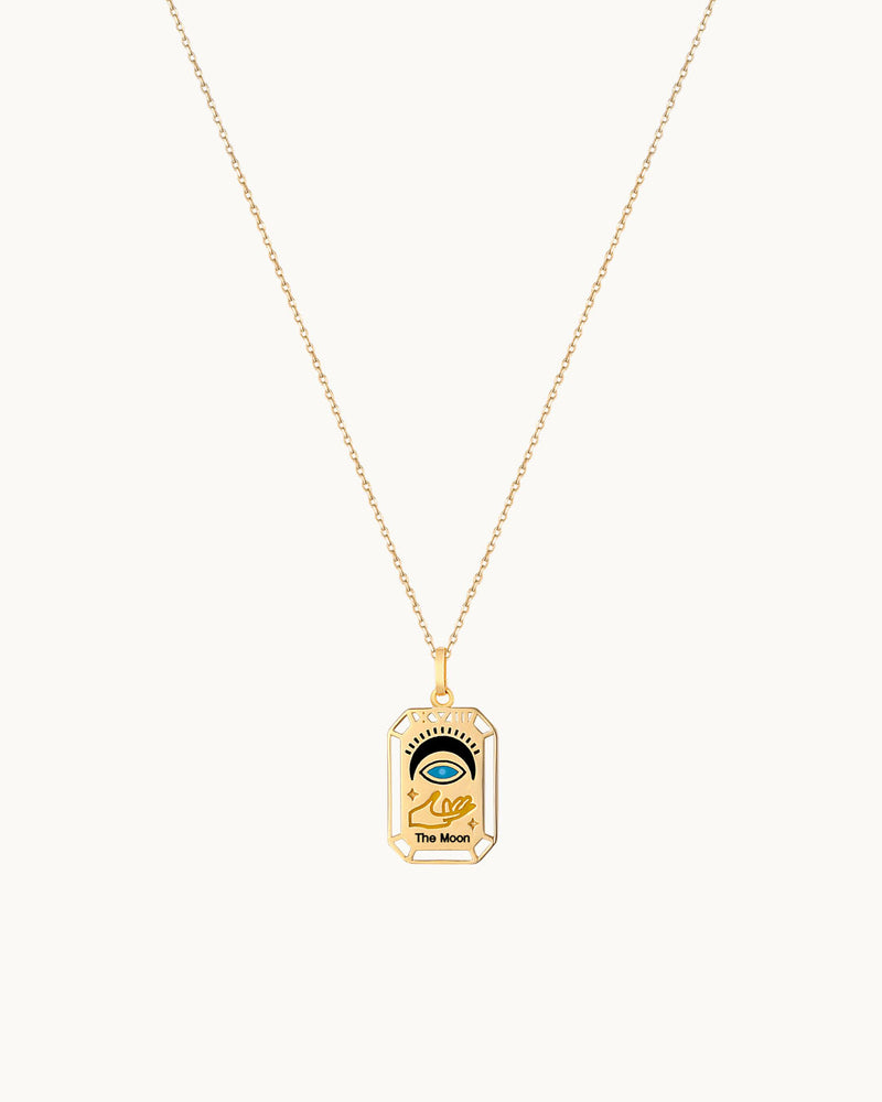 14K Solid Gold The Moon Cart Tarot Necklace