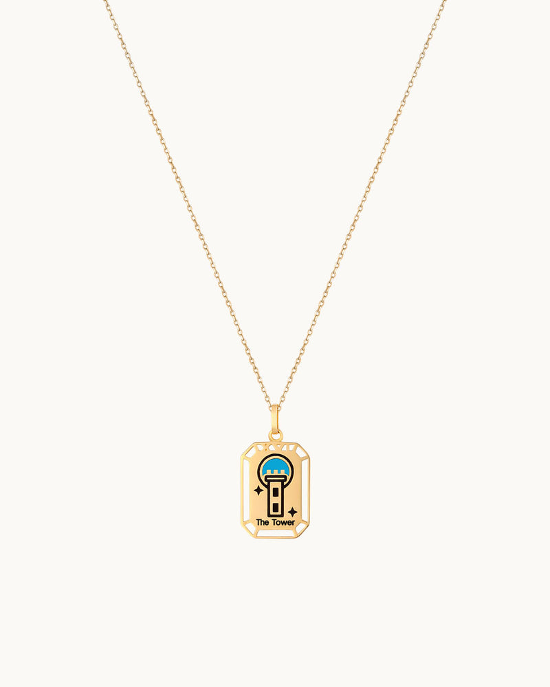 14K Solid Gold The Tower Cart Tarot Necklace