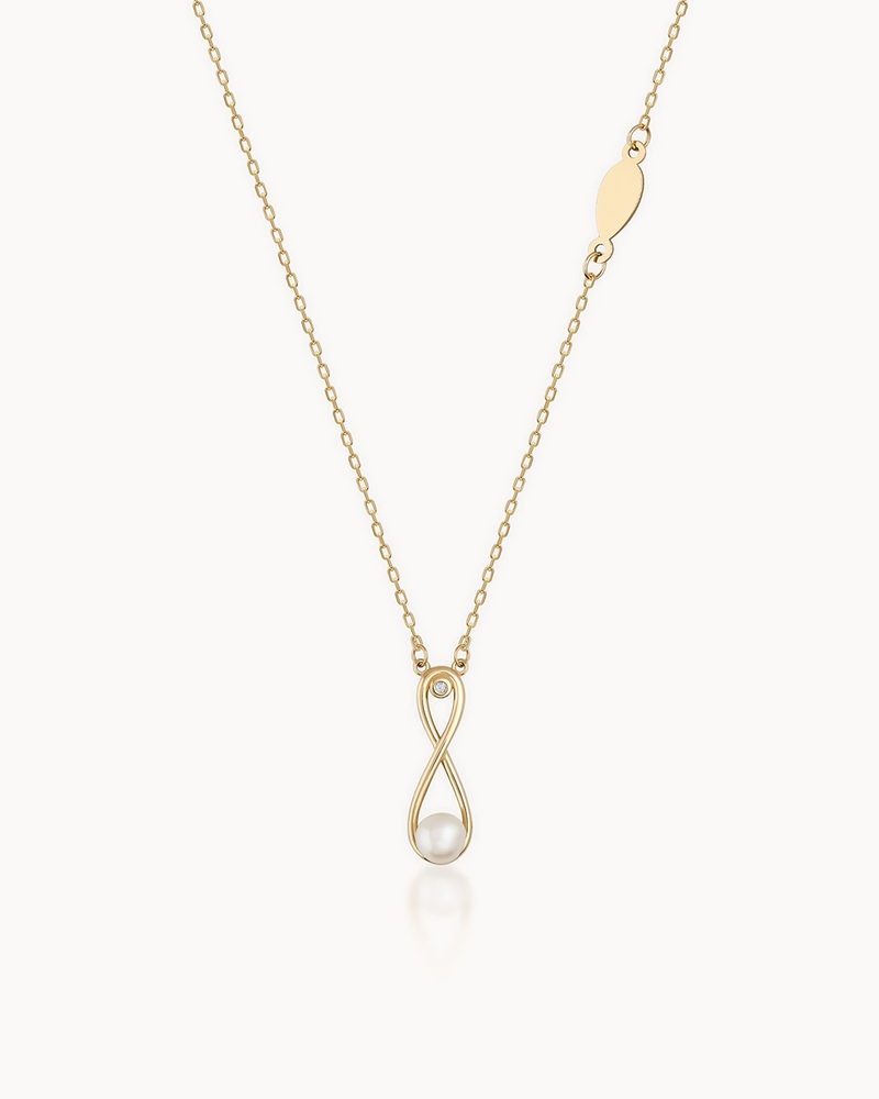 14K Gold Eternal Love Natural Pearl Chain Necklace