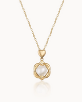 14K Gold Two Heart Natural Pearl Chain Necklace