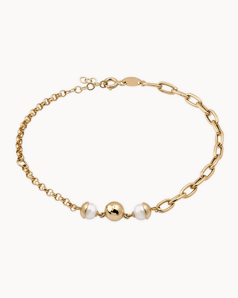 14K Gold Lucency Natural Pearl Chain Bracelet