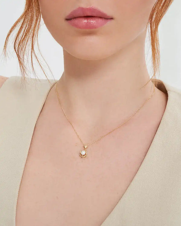 14K Gold Two Heart Natural Pearl Chain Necklace