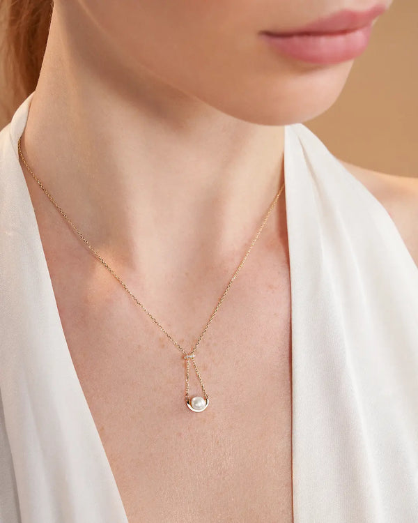 14K Gold Natural - Real Pearl Chain Necklace