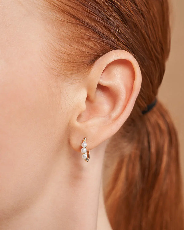 14K Gold Natural Pearl Simplicity Hoop Earrings