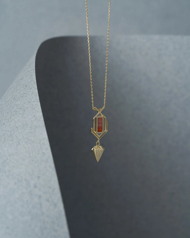 Deep Spiral 14K Solid Gold Carnelian Stone Minimal Dainty Pendant Necklace