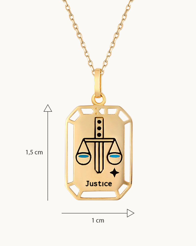 14K Solid Gold Justice Cart Tarot Necklace