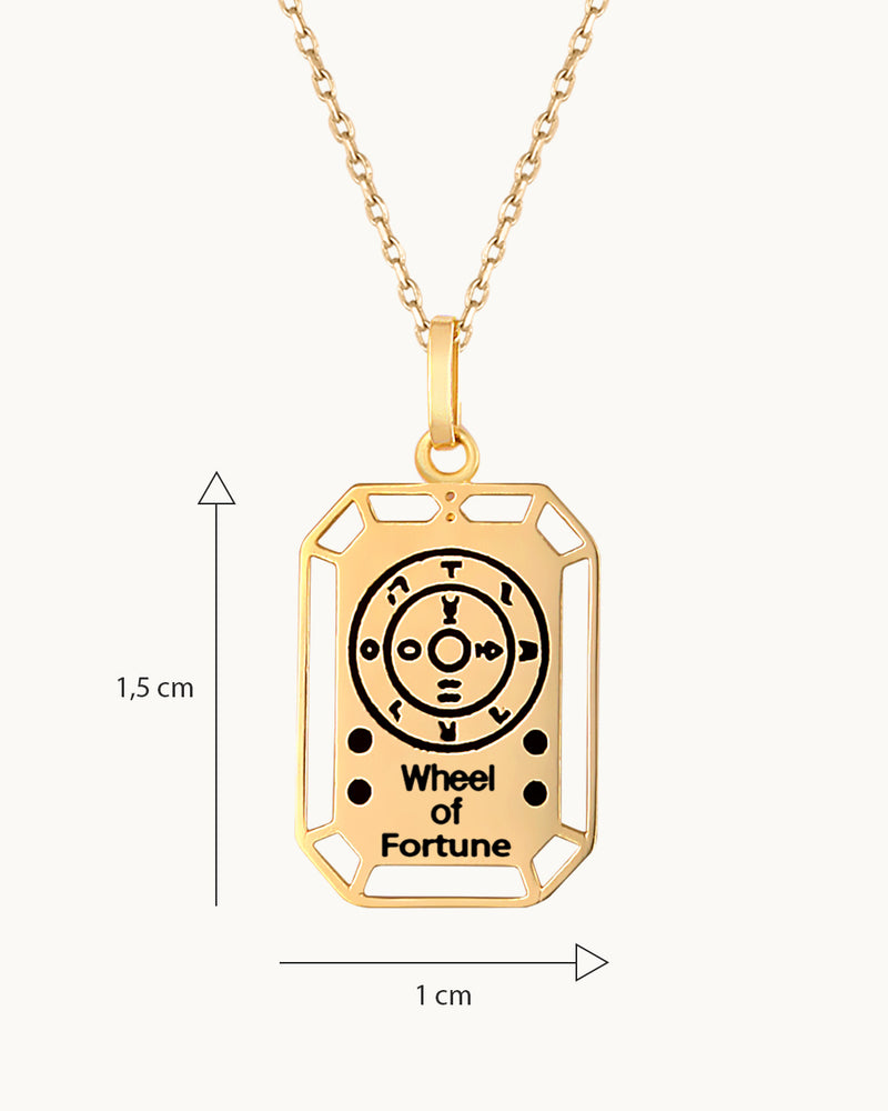 14K Solid Gold The Wheel of Fortune Tarot Necklace