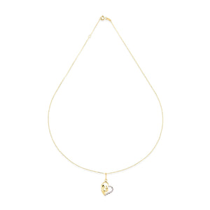 Discover the elegance of the 14K Gold Mother and Kids Necklace, showcasing a heart-shaped pendant that beautifully depicts a mother embracing her child, symbolizing love and connection. The delicate chain offers a lovely contrast to the detailed two-tone design of this exquisite piece.