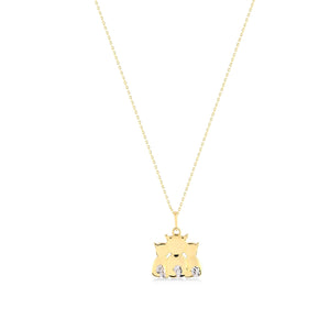 A delicate 14K gold necklace featuring a pendant of a cat family, expertly crafted in shining metal.