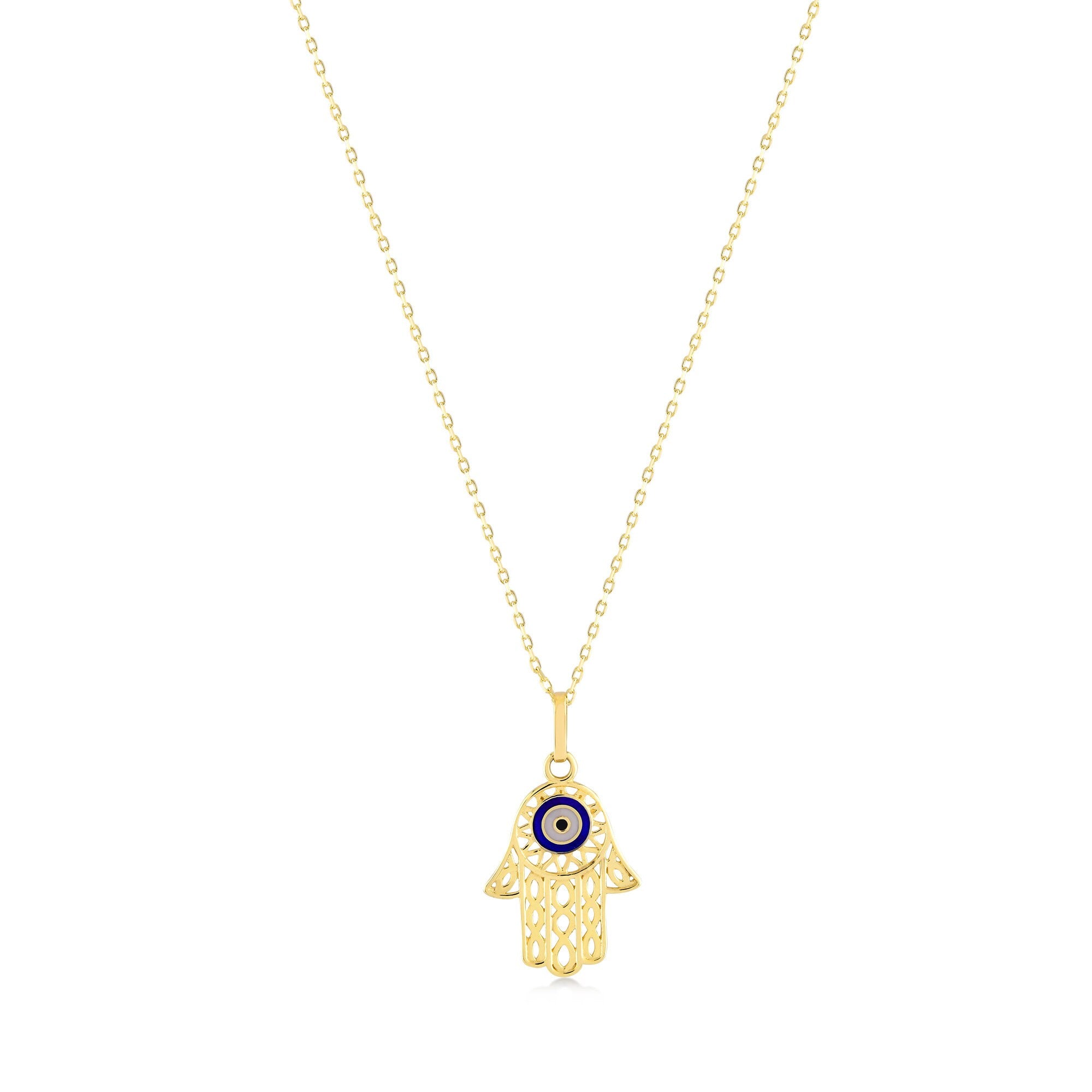 14K Gold Hamsa & Evil Eye Necklace