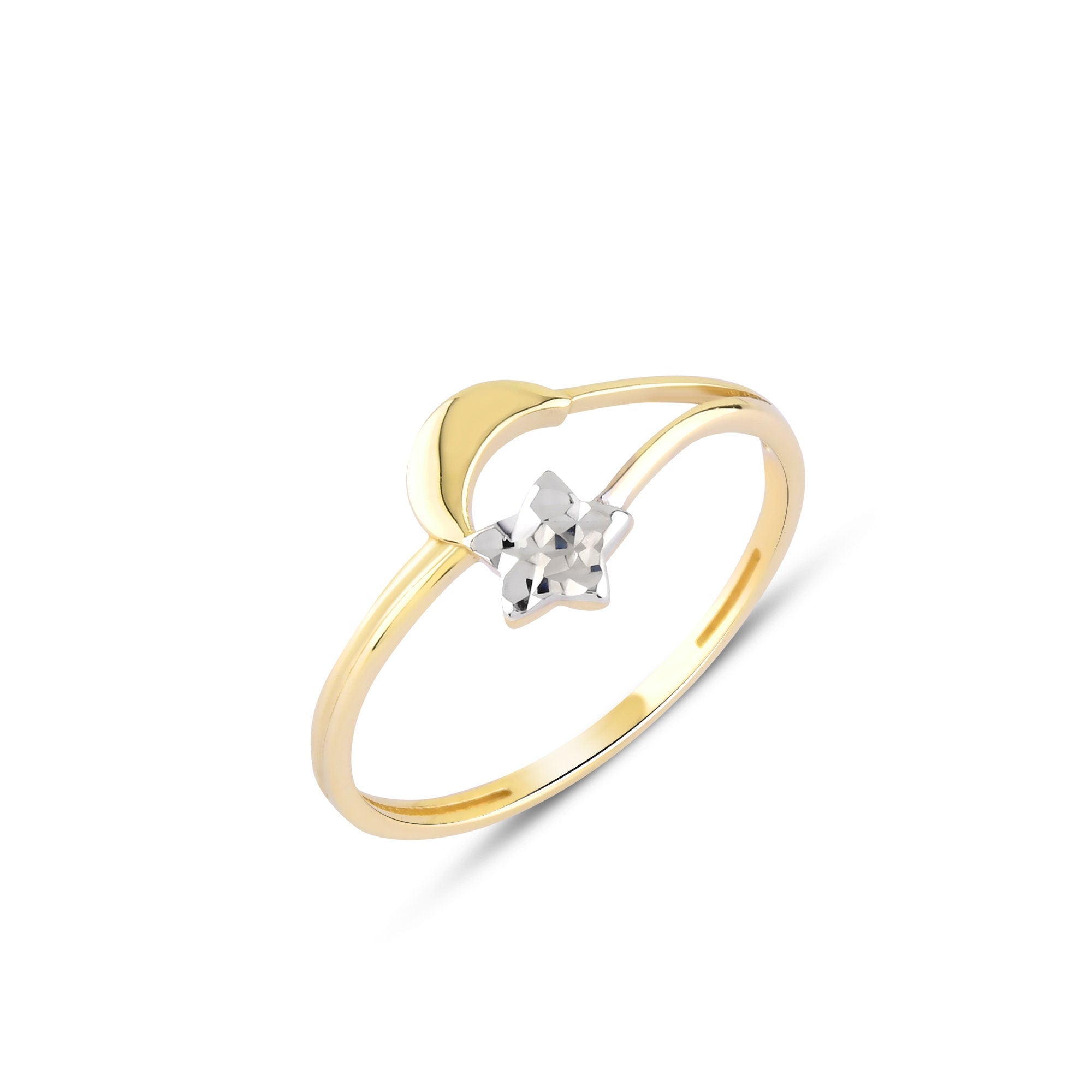 14K Gold Moon and Star Ring