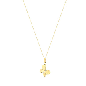 Introducing the 14K Gold Butterfly Necklace, a hypoallergenic piece crafted with a delicate chain and adorned with a small, lustrous butterfly pendant that hangs gracefully at the center. The sleekly designed butterfly features gently open wings, adding to its elegant charm.