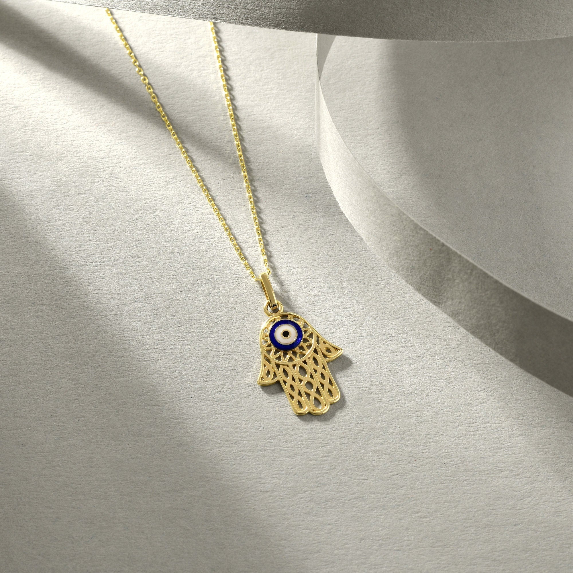 14K Gold Hamsa & Evil Eye Necklace