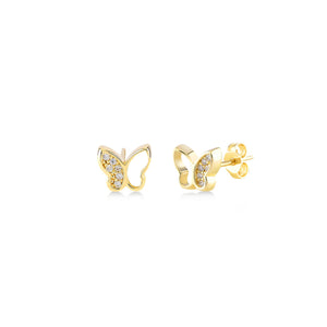 Presenting the 14K Solid Gold Butterfly Wing Stud Earrings from RundaJewelryUs, these minimalist earrings feature sparkling gemstones along the wings and a smooth, polished finish. The elegant butterfly design is complemented by a simple stud back for secure fastening.