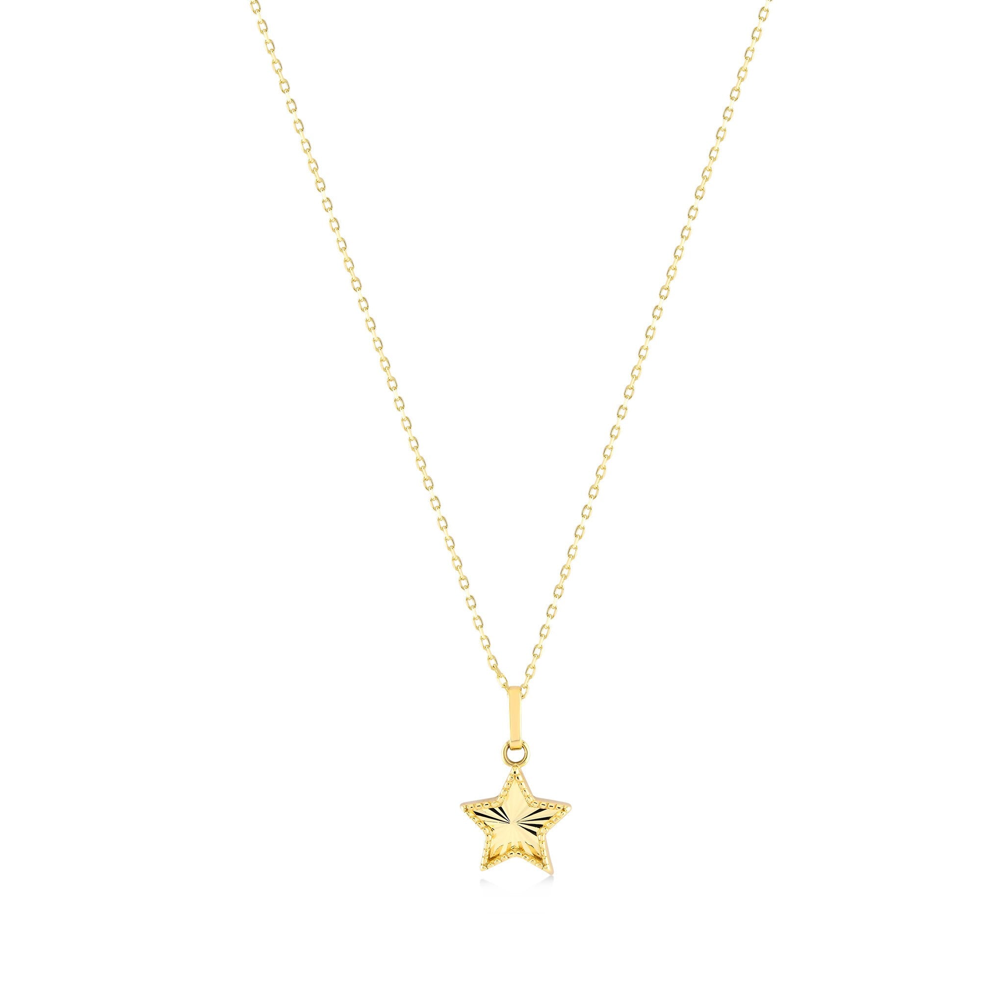 Introducing our 14K Gold Star Necklace—a stunning piece crafted with a delicate chain and dainty star pendant. The textured surface adds a subtle shimmer, making it simple yet elegant, perfect for any occasion.