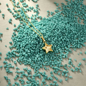 Introducing our 14K Gold Star Necklace—a stunning piece crafted with a delicate chain and dainty star pendant. The textured surface adds a subtle shimmer, making it simple yet elegant, perfect for any occasion.