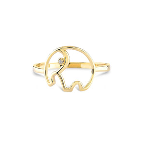 Introducing the 14K Solid Gold Diamond Elephant Ring, featuring an open design with a small diamond accent as the elephant's eye. This minimalist and elegant piece showcases the sleek lines of an elephant shape.