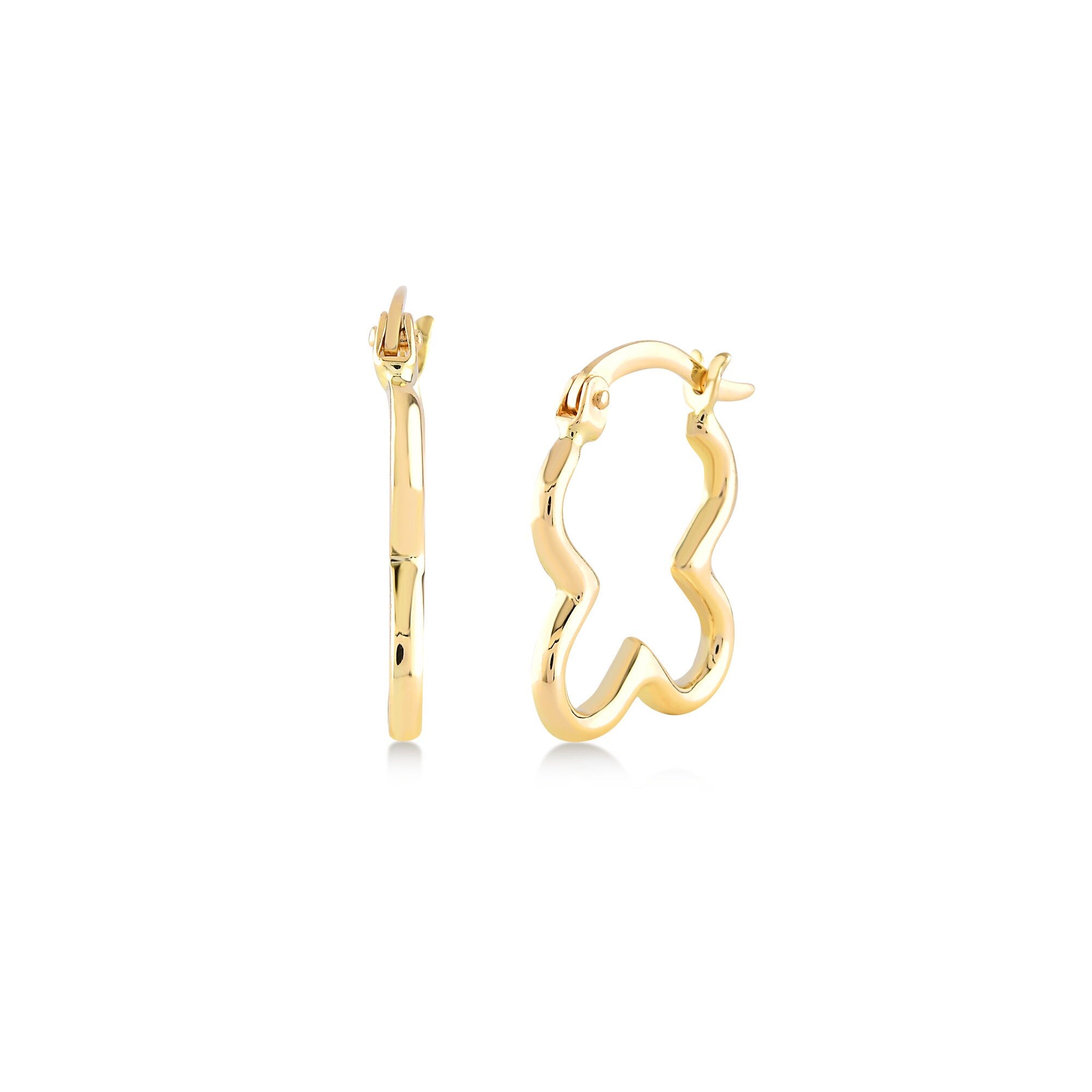 14K Gold Clover Hoop Earrings