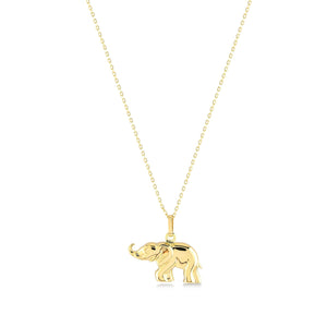 Introducing the 14K Solid Gold Elephant Necklace, featuring a minimalist design with a delicate gold chain and an exquisitely crafted elephant-shaped pendant. The polished finish of the elephant gleams beautifully, making this necklace a charming good luck charm to enhance your personal style.