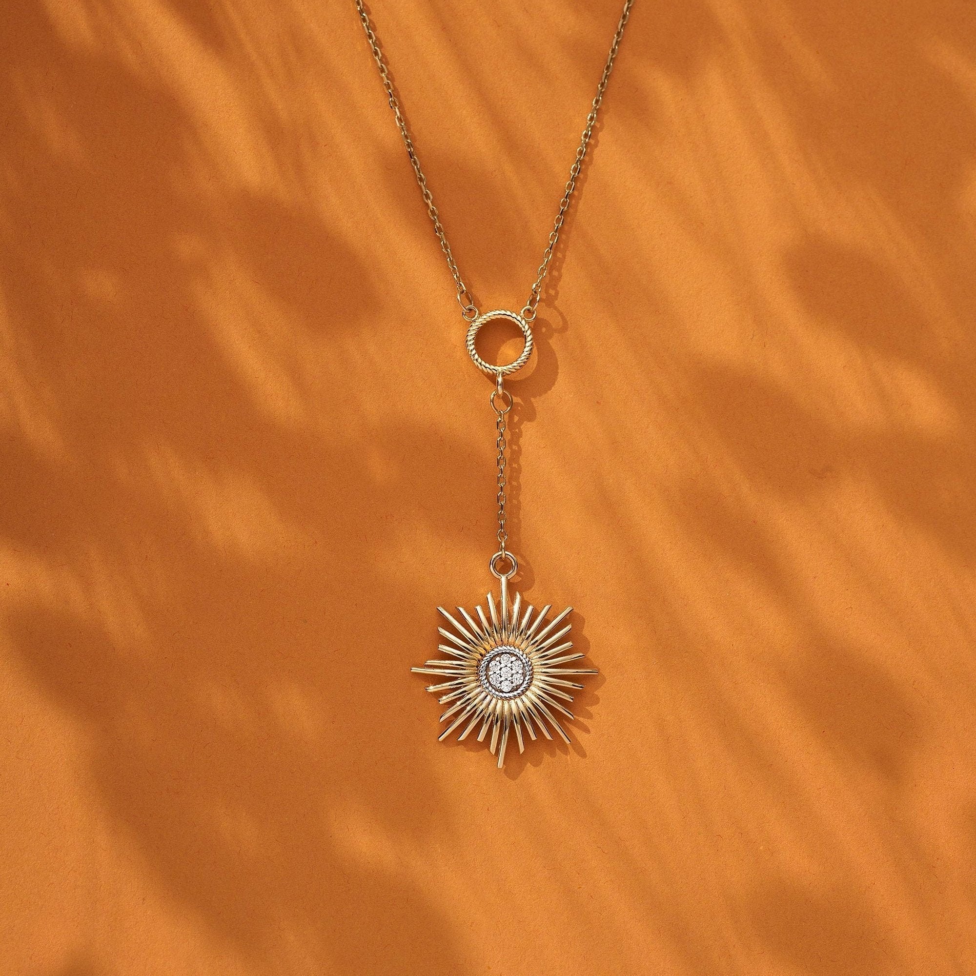 14K Gold Lab-Grown Diamond Glowing Sun Necklace - Helios Collection