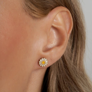 14K Gold Daisy Stud Earrings: These beautiful earrings, shaped like daisies with a yellow center, are crafted from 14K gold and feature detailed petals and a secure butterfly back closure.