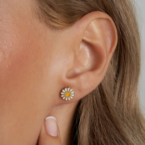 14K Gold Daisy Stud Earrings: These beautiful earrings, shaped like daisies with a yellow center, are crafted from 14K gold and feature detailed petals and a secure butterfly back closure.