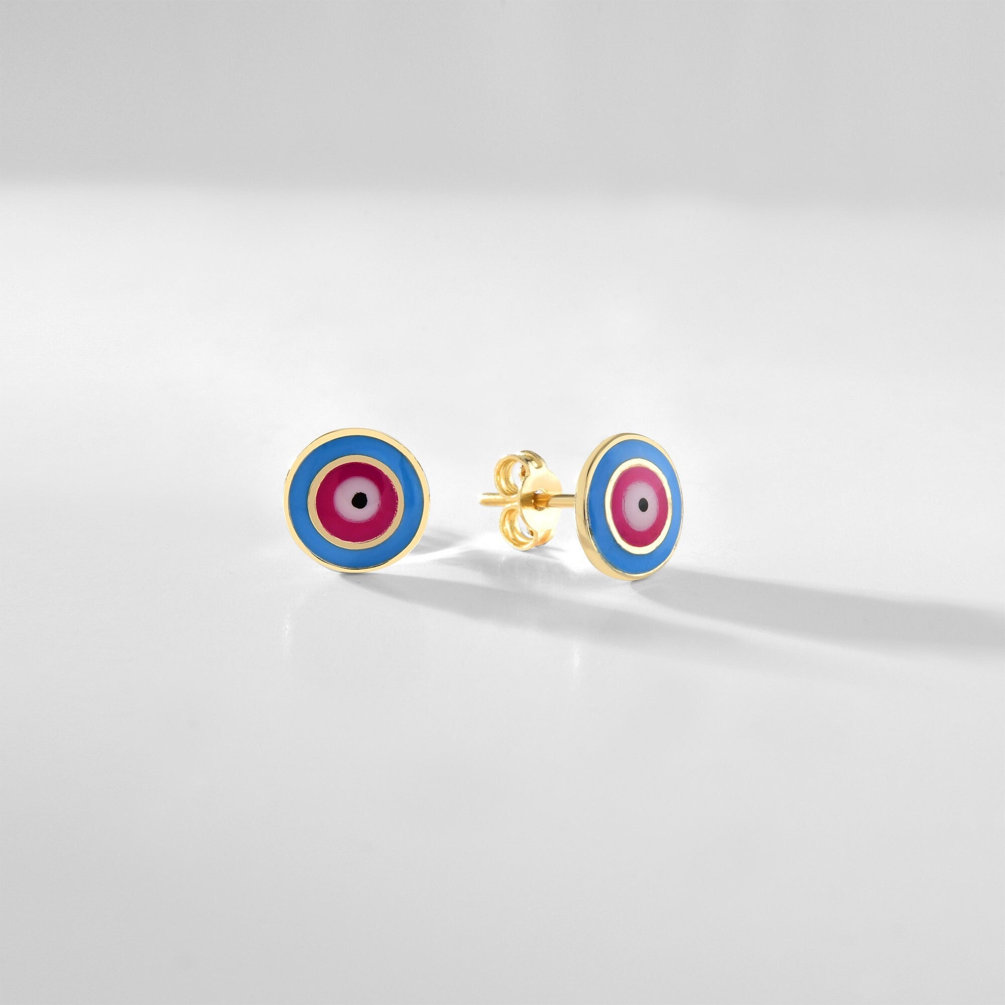 14K Gold Protection Evil Eye Stud Earrings