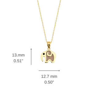 The 14K Solid Gold Elephant Necklace showcases a delicate chain and an elephant-shaped pendant, symbolizing good luck. Its minimalist design is enhanced by a subtle black eye detail, adding both elegance and whimsy to this refined piece of animal jewelry, all set against a pristine white background.