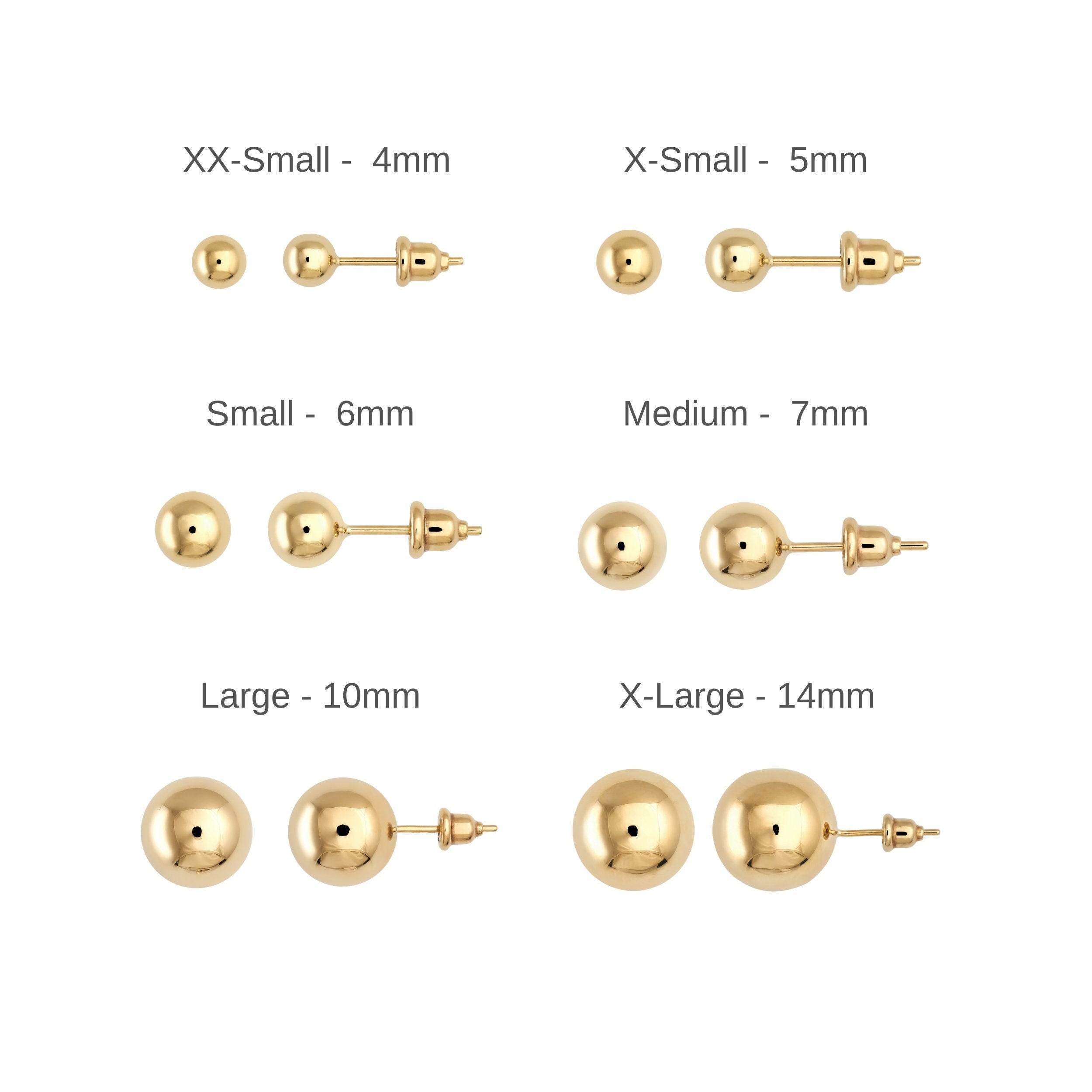 14K REAL Gold Ball Stud Earrings