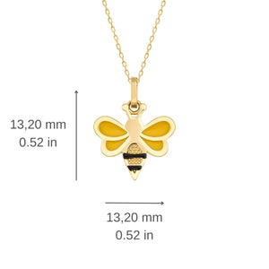 Introducing the Minimal Tiny 14K Real Gold Bee Necklace, featuring a gold chain adorned with a handcrafted bee pendant. Made from 14K solid gold, this exquisite bee design showcases striking black stripes and vibrant yellow wings for an eye-catching look.